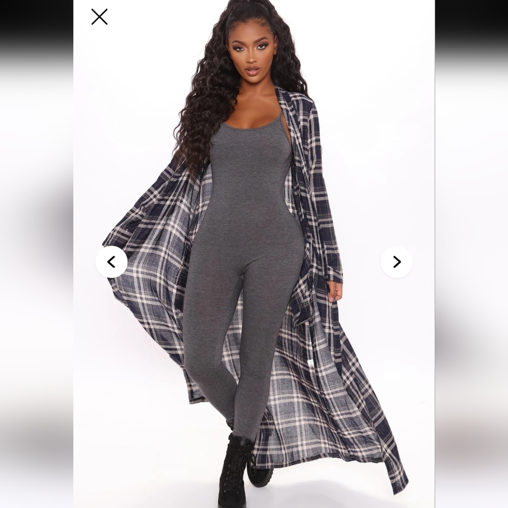 Fashion Nova 1XL. Navy Plaid Over Sized Duster